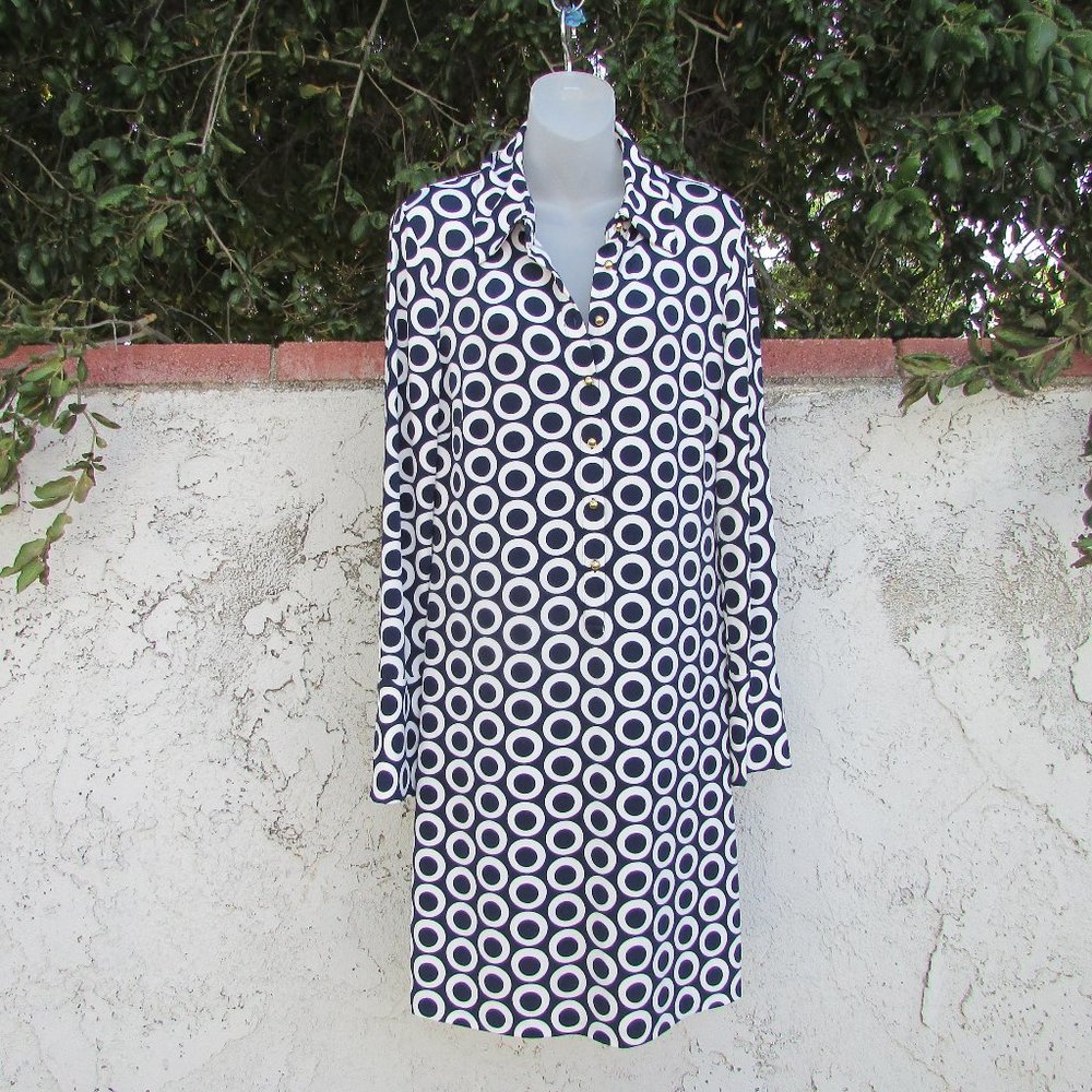 Inc Navy Ivory Circle Stretch Poly Dress M